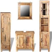 Vanity Cabinet Cupboard with Mirror & 2 Side Cabinets Solid Mango Wood vidaXL