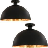 vidaXL Ceiling Lamps 2 pcs Black and Gold Semi-spherical E27