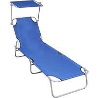 vidaXL Folding Sun Lounger with Canopy Blue Aluminium