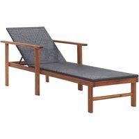 vidaXL Sun Lounger in Black PE Rattan and Durable Acacia Wood - Weatherproof, Easy to Clean, and Ideal for Outdoor Use