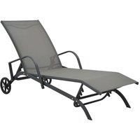 vidaXL Sun Lounger - Outdoor Reclining Chair with Adjustable Backrest and Mobile Wheels, Grey, Steel and Textilene Material 200x58x32 cm