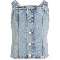 Calvin Klein Jeans Girls Powder Blue Strap Denim Top - Powder Blue