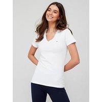 Tommy Jeans Women TJW Skinny Short-Sleeve T-Shirt V-Neck, White (White), XS