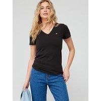 Tommy Jeans Women TJW Skinny Short-Sleeve T-Shirt V-Neck, Black (Black), XS