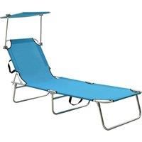 vidaXL Folding Sun Lounger with Canopy in Turquoise/Blue - Adjustable Recline, Portable Steel Outdoor Lounge Chair