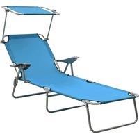 vidaXL Sun Lounger with Canopy - Blue Steel Relaxation Day Bed for Garden or Beach - Foldable with Adjustable Backrest and Weatherproof Material