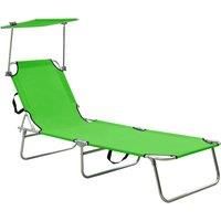 vidaXL Adjustable Folding Sun Lounger with Canopy - Weatherproof Aluminium Frame, Green Color, Suitable for Patio, Garden, Beach