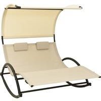 vidaXL Double Sun Lounger with Canopy Textilene Cream