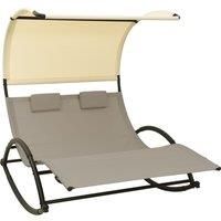 vidaXL Double Sun Lounger with Canopy Textilene Taupe and Cream