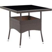 vidaXL Garden Dining Table in PE Rattan with Powder-Coated Steel Frame and Tempered Glass Top - Brown and Black Outdoor Furniture