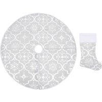 VXL Luxury Christmas Tree Skirt and Sock White Fabric 150Cm