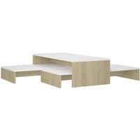 vidaXL Nesting Coffee Table Set - Space Saving, White and Sonoma Oak Couch Tables with Hidden Storage, Made of Durable Engineered Wood