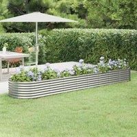 vidaXL Metallic Silver Raised Garden Bed - Powder-coated Steel Planter for Outdoor Gardens, Patios and Balconies - 368x80x36 cm