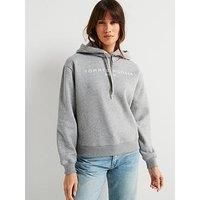 Tommy Hilfiger Women’s Logo Hoodie, Grey (Medium Heather Grey), S