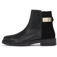 Tommy Hilfiger Logo Leather Chelsea Boots - Black