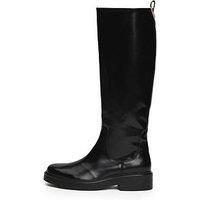 Tommy Hilfiger Leather Knee High Flat Boots - Black