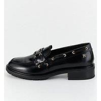 Tommy Hilfiger Eyelet Detail Leather Loafer - Black