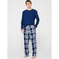 Tommy Hilfiger Original Long Sleeve Top & Check Bottom Jersey Slippers & Pyjamas Gift Set - Blue