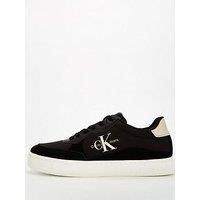 Calvin Klein Jeans Men/'s Classic Cupsole Low Top Mix Leather Trainers, Black (Black/Eggshell/White), 6