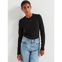 Calvin Klein Micro Logo Long Sleeve Top - Black