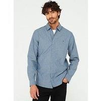 Calvin Klein Concealed Placket Long Sleeve Chambray Shirt - Dark Blue