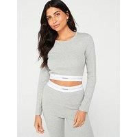 Calvin Klein Long Sleeve Crop Top - Grey