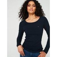 Tommy Hilfiger Women’s Long Sleeve Round Neck Slim Fit Top, Blue (Desert Sky), M