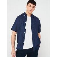 Tommy Hilfiger Men Short-Sleeve Shirt, Blue (Carbon Navy), M