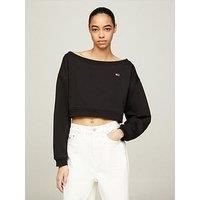 Tommy Jeans Women Sweatshirt Off Shoulder Boat Neck, Black (Black), XL