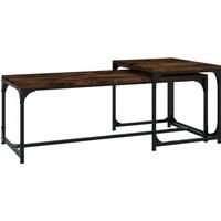 vidaXL Smoked Oak Engineered Wood Coffee Tables - Set of 2, Industrial Style Living Room Furniture with Steel Frames and Adjustable Legs