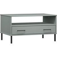 Vidaxl Coffee Table With Metal Legs Grey 85X50X45 Cm Solid Wood Oslo