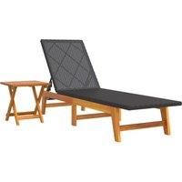 vidaXL Sun Lounger with Table Patio Sunlounger Wooden Sun Bed Outdoor Lounge Seating Yard Side Table Poly Rattan and Solid Wood Acacia