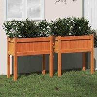 vidaXL Solid Pine Wood Garden Planters - Wax Brown, Rectangular Design for Outdoor Gardens, Balconies and Patios - 2 pcs with Legs, Assembly Required