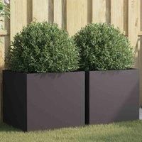 vidaXL Rectangular Cold-Rolled Steel Planters 2 pcs - Black, 49x47x46 cm, Durable Outdoor Garden/Patio Containers, Easy DIY Assembly