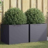 vidaXL Anthracite Cold-Rolled Steel Planters - 49x47x46 cm Rectangular Flower Boxes for Garden/Balcony Decor, Set of 2