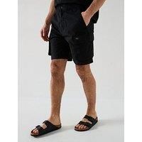 Calvin Klein Men’s Washed Cargo Shorts with Elasticated Waistband, Black (Ck Black), 32W