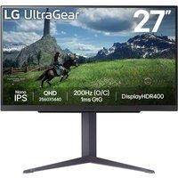 LG UltraGear Gaming Monitor 27GS85Q, 27 inch, 1440p, 200Hz (Overclocked), 1ms Response Time, IPS Panel, NVIDIA G-Sync compatible & AMD FreeSync, Smart Energy Saving, DisplayPort, HDMI