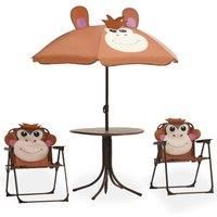 3 Piece Kids' Garden Bistro Set with Parasol Brown