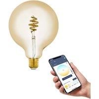 Eglo Connect.z Smart Home E27 LED Filament Light Bulb, G125, ZigBee, app and Voice Control, dimmable, White tunable Light (Warm – Cool White), 360 Lumen, 5 watt, Vintage Lightbulb Amber