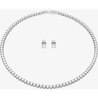 Swarovski Matrix Tennis Necklace and Stud Earrings Set, White Round-Cut Crystals in a Rhodium-Plated Setting, from the Matrix Collection