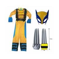 (M(120-130CM)) Kids Wolverine Costume Boy Superhero Jumpsuit Kids Halloween Cosplay Mask/wolf Claw Props