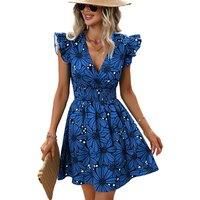 Women'S Allover Floral Sleeve Dress In 4 Sizes & 5 Colours - Blue