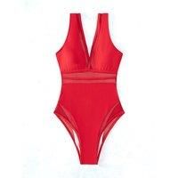 Women'S One-Piece Mesh Patchwork Swimwear In 4 Sizes And 3 Colours - Red