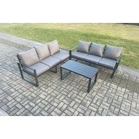 Aluminium 3 Pieces Outdoor Garden Furniture Lounge Sofa Set with Oblong Coffee Table Dark Grey