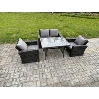 Outdoor Garden Furniture High Back Rattan Sofa Dining Table Set Dark Grey Mixed