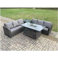 Pe Rattan Sofa Set With Firepit Table - Grey