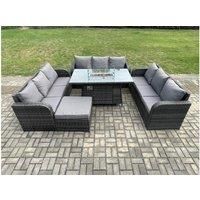 Pe Rattan Garden Sofa Set With Fire Pit - Grey