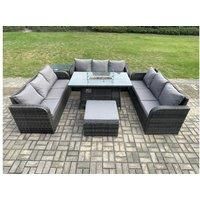 Rattan Garden Set Firepit &3-Seater Sofa - Grey