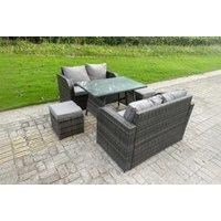 Rattan Garden Furniture Set 2 Seater Curved Arm Double Love Sofa Sofa Oblong Dining Table