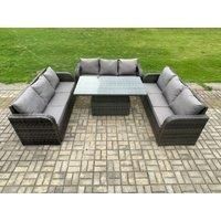 Patio Garden Dining Set Outdoor Rattan Furniture Lounge Sofa Height Adjustable Rising lifting Table